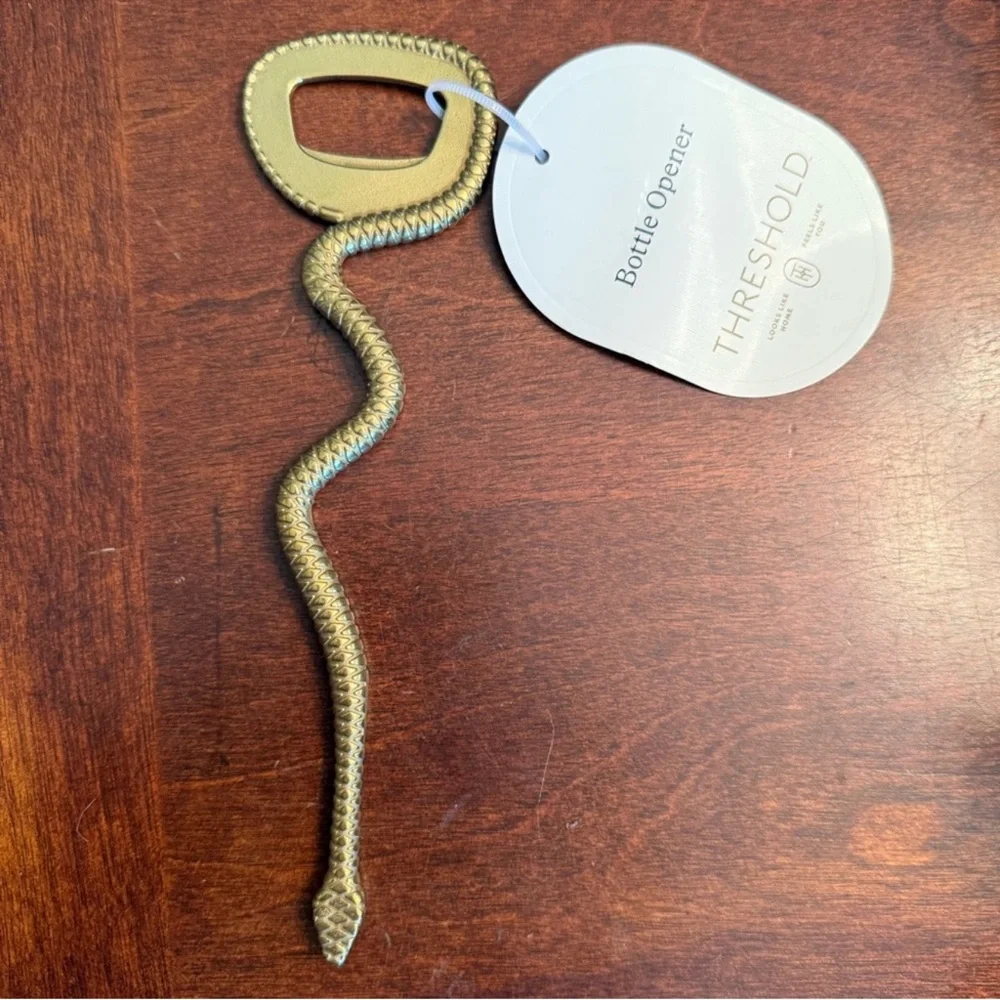Snake Designed Bottle Opener, Gold Finish, Threshold Bar Collection, New